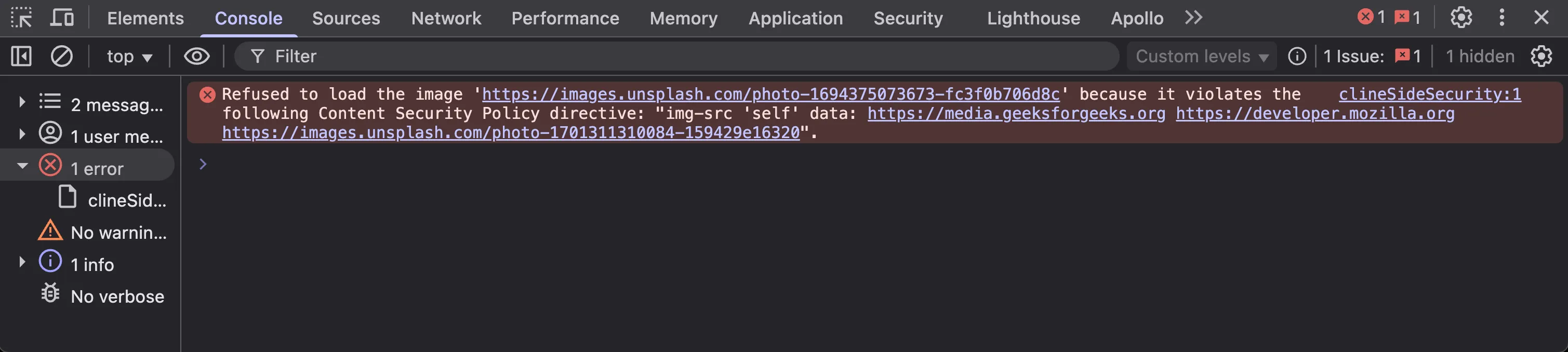 CSP error in console